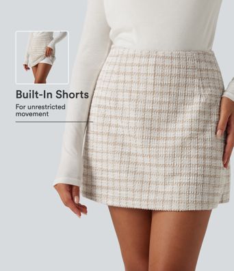 High Waisted 2-in-1 A-Line Plaid Mini Work Skirt