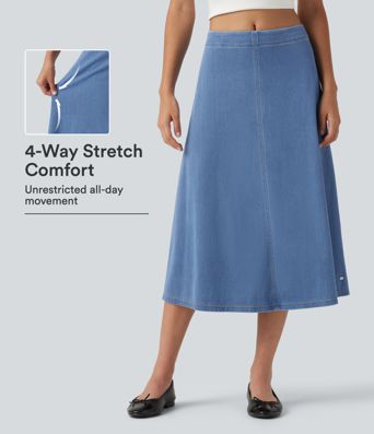 Halara Flex™ Mid Rise Denim Midi Casual Skirt