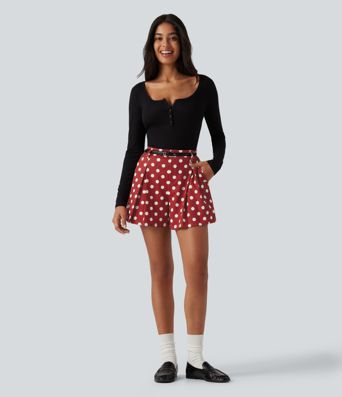 Mid Rise Wide Leg Polka Dot Casual Shorts 4" with Pockets Mid Rise Wide Leg Polka Dot Casual Shorts 4" with Pockets