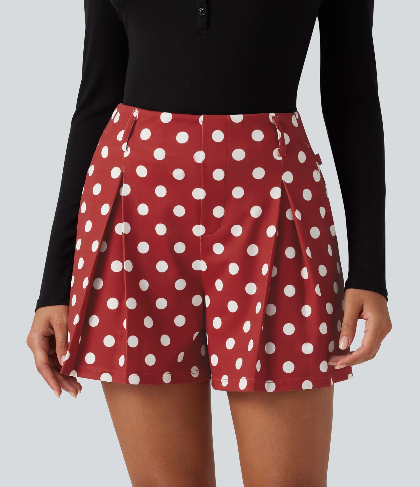 Mid Rise Wide Leg Polka Dot Casual Shorts 4" with Pockets Mid Rise Wide Leg Polka Dot Casual Shorts 4" with Pockets