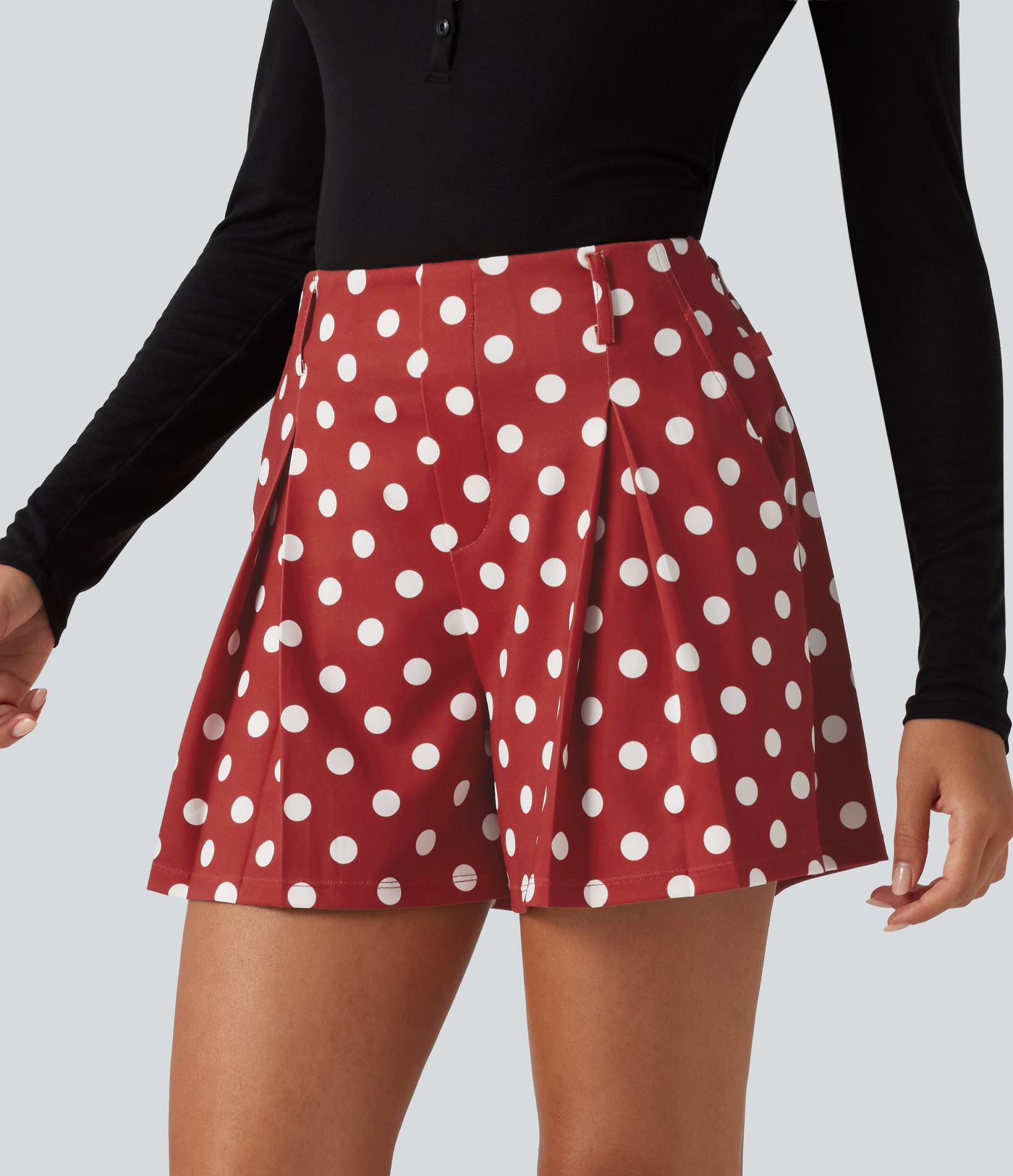 Mid Rise Wide Leg Polka Dot Casual Shorts 4" with Pockets Mid Rise Wide Leg Polka Dot Casual Shorts 4" with Pockets