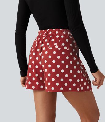 Mid Rise Wide Leg Polka Dot Casual Shorts 4" with Pockets Mid Rise Wide Leg Polka Dot Casual Shorts 4" with Pockets
