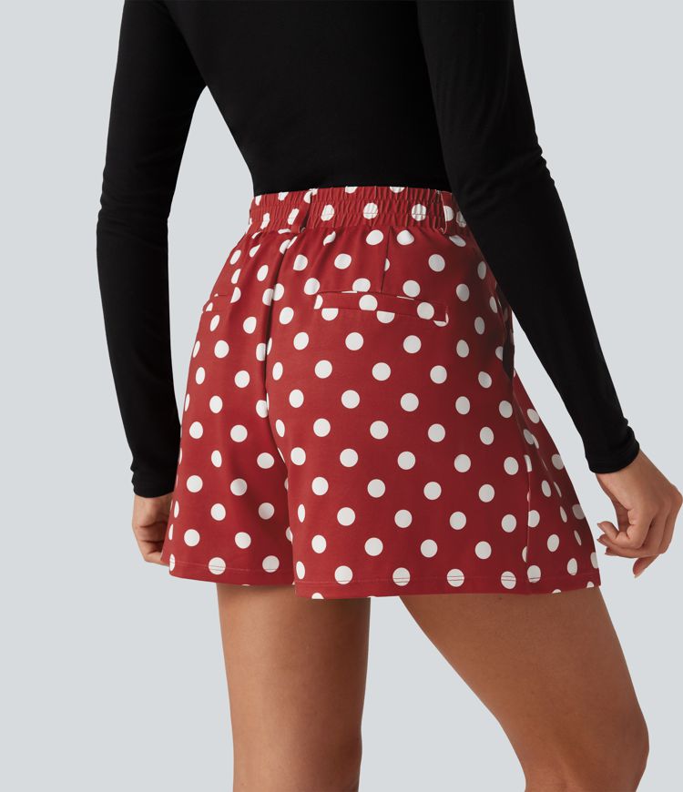 Mid Rise Wide Leg Polka Dot Casual Shorts 4" with Pockets Mid Rise Wide Leg Polka Dot Casual Shorts 4" with Pockets