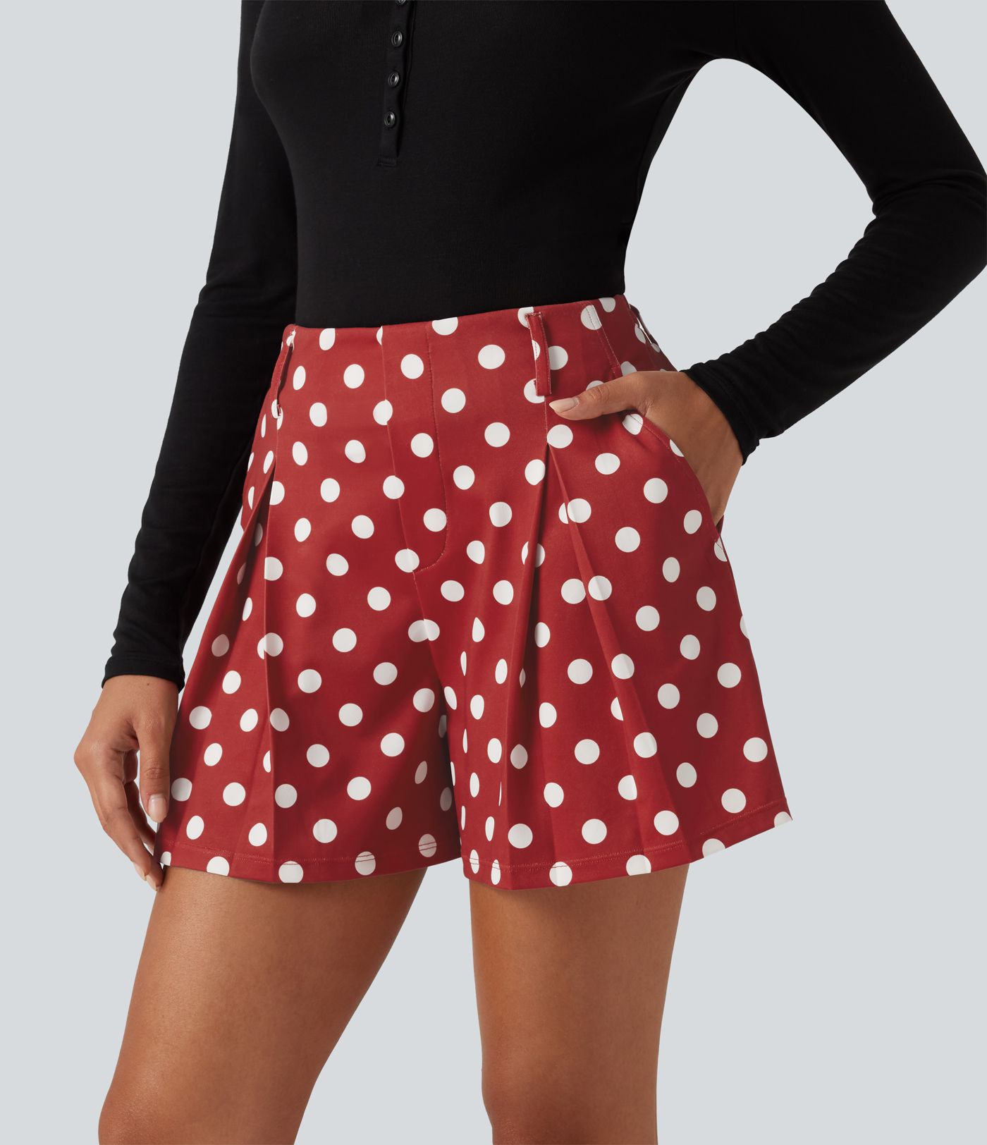 Mid Rise Wide Leg Polka Dot Casual Shorts 4" with Pockets Mid Rise Wide Leg Polka Dot Casual Shorts 4" with Pockets