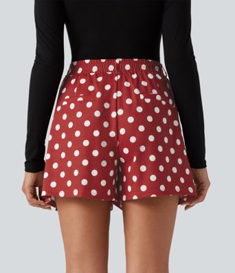 Mid Rise Wide Leg Polka Dot Casual Shorts 4" with Pockets Mid Rise Wide Leg Polka Dot Casual Shorts 4" with Pockets