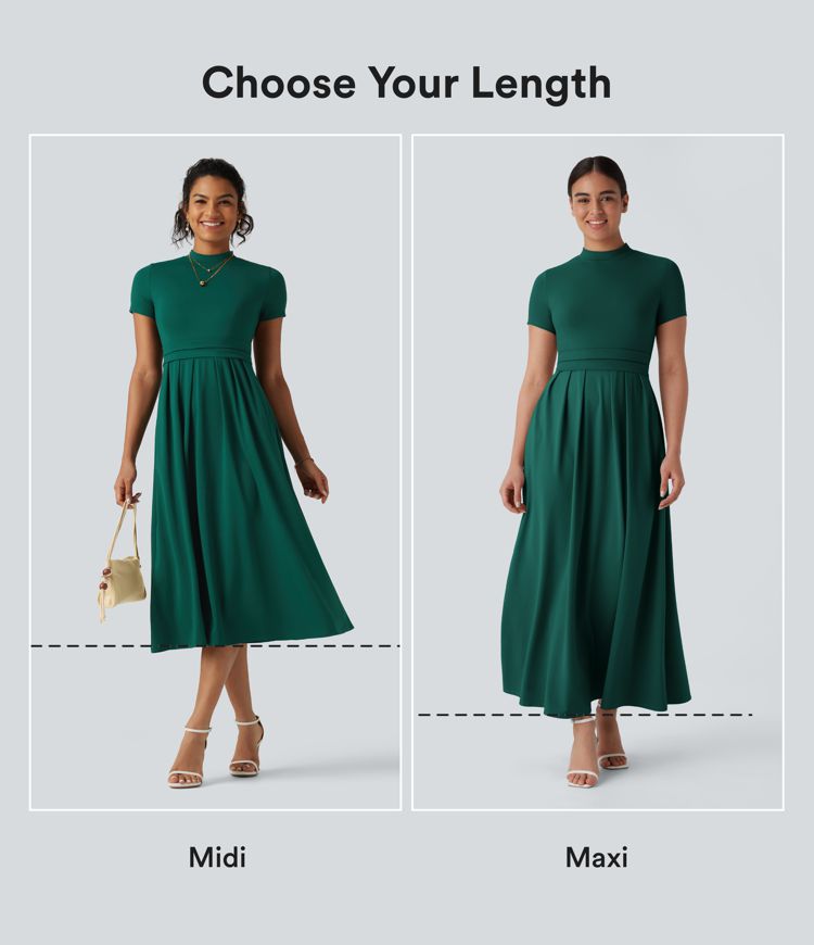 Stand Collar Short Sleeve Flare Midi Casual Dress with Pockets Stand Collar Short Sleeve Flare Midi Casual Dress with Pockets
