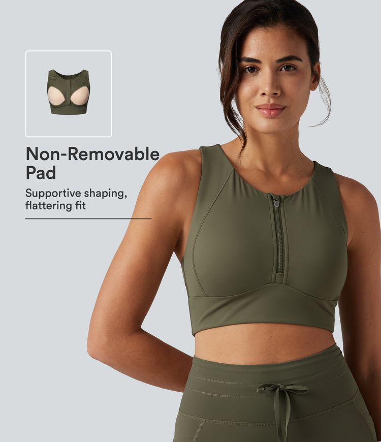 Medium Support Round Neck Non-Removable Pad Contrast Mesh InstantCool Quick Dry Running Sports Bra-UPF50+ Medium Support Round Neck Non-Removable Pad Contrast Mesh InstantCool Quick Dry Running Sports Bra-UPF50+