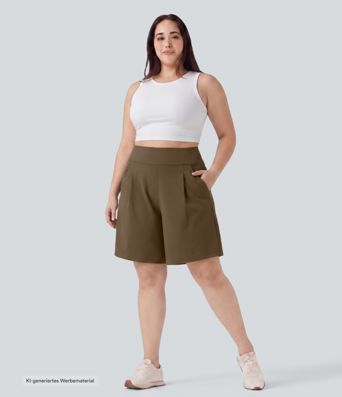 DayStretch - Plissierte Büro-Bermuda-Shorts mit hohem Bund und Seitentaschen - Plus Size, 25,4 cm DayStretch - Plissierte Büro-Bermuda-Shorts mit hohem Bund und Seitentaschen - Plus Size, 25,4 cm
