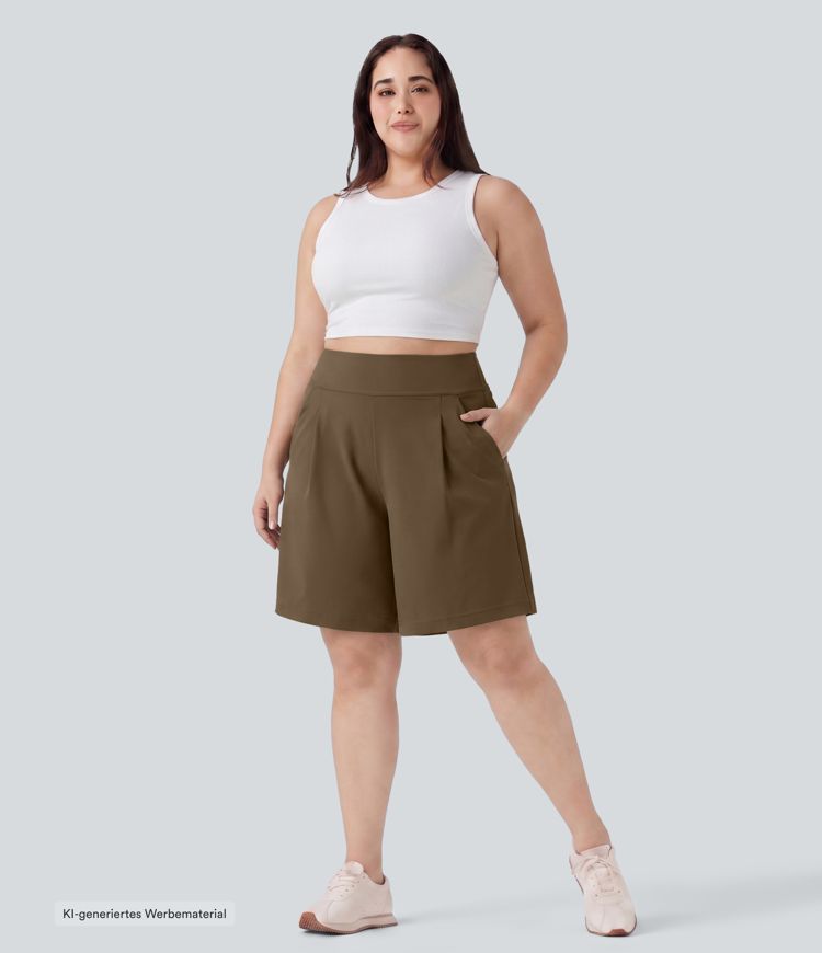 DayStretch - Plissierte Büro-Bermuda-Shorts mit hohem Bund und Seitentaschen - Plus Size, 25,4 cm DayStretch - Plissierte Büro-Bermuda-Shorts mit hohem Bund und Seitentaschen - Plus Size, 25,4 cm