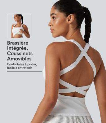 Débardeur de training SoftlyZero™ Airy effet frais InstantCool protection solaire UPF50+ longueur allongée à encolure carrée, dos nu croisé et coussinets amovibles, bonnets E à G