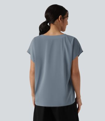Blouse esprit bureau oversize défroissage facile, col V et manches courtes