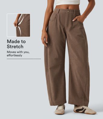 Lässige Kordhose im Barrel-Leg-Schnitt mit mittlerer Bundhöhe und Taschen