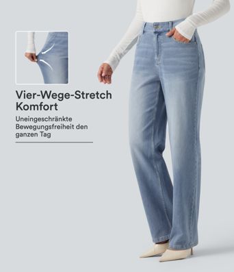 Halara Flex™ - Lässige, elastische Jeans mit hohem Bund und geradem Bein Halara Flex™ - Lässige, elastische Jeans mit hohem Bund und geradem Bein