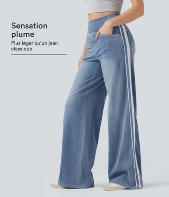 Halara Flex™ Jean large fluide délavé taille haute à rayures avec poches Halara Flex™ Jean large fluide délavé taille haute à rayures avec poches