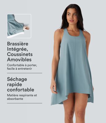 Robe décontractée mini fluide Breezeful™ à dos nageur, poches latérales, ourlet asymétrique et séchage rapide