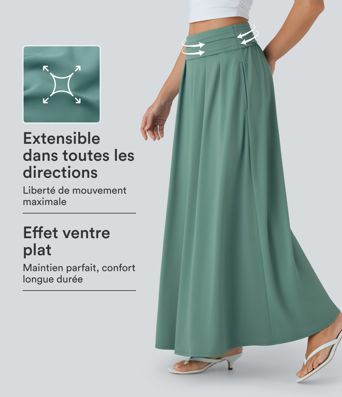 Jupe maxi fluide évasée décontractée gainante taille haute avec poches Jupe maxi fluide évasée décontractée gainante taille haute avec poches