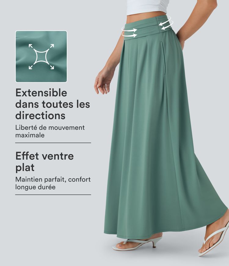 Jupe maxi fluide évasée décontractée gainante taille haute avec poches Jupe maxi fluide évasée décontractée gainante taille haute avec poches