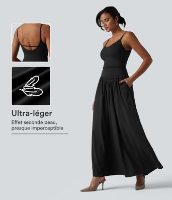 Robe nuisette maxi fluide Breezeful™ à séchage rapide dos nu avec bretelles ajustables, fronces et brassière intégrée - Demoiselle d'honneur et invitée de mariage