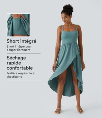 Breezeful™ vestido casual midi fluido de dos piezas con bolsillos, dobladillo alto‑bajo, de secado rápido Breezeful™ vestido casual midi fluido de dos piezas con bolsillos, dobladillo alto‑bajo, de secado rápido