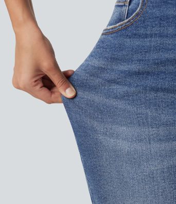 High Waisted Ripped Straight Leg Casual Jeans with Pockets