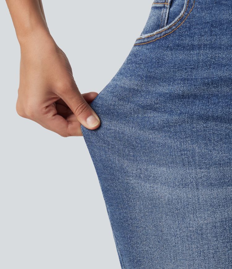 High Waisted Ripped Straight Leg Casual Jeans with Pockets