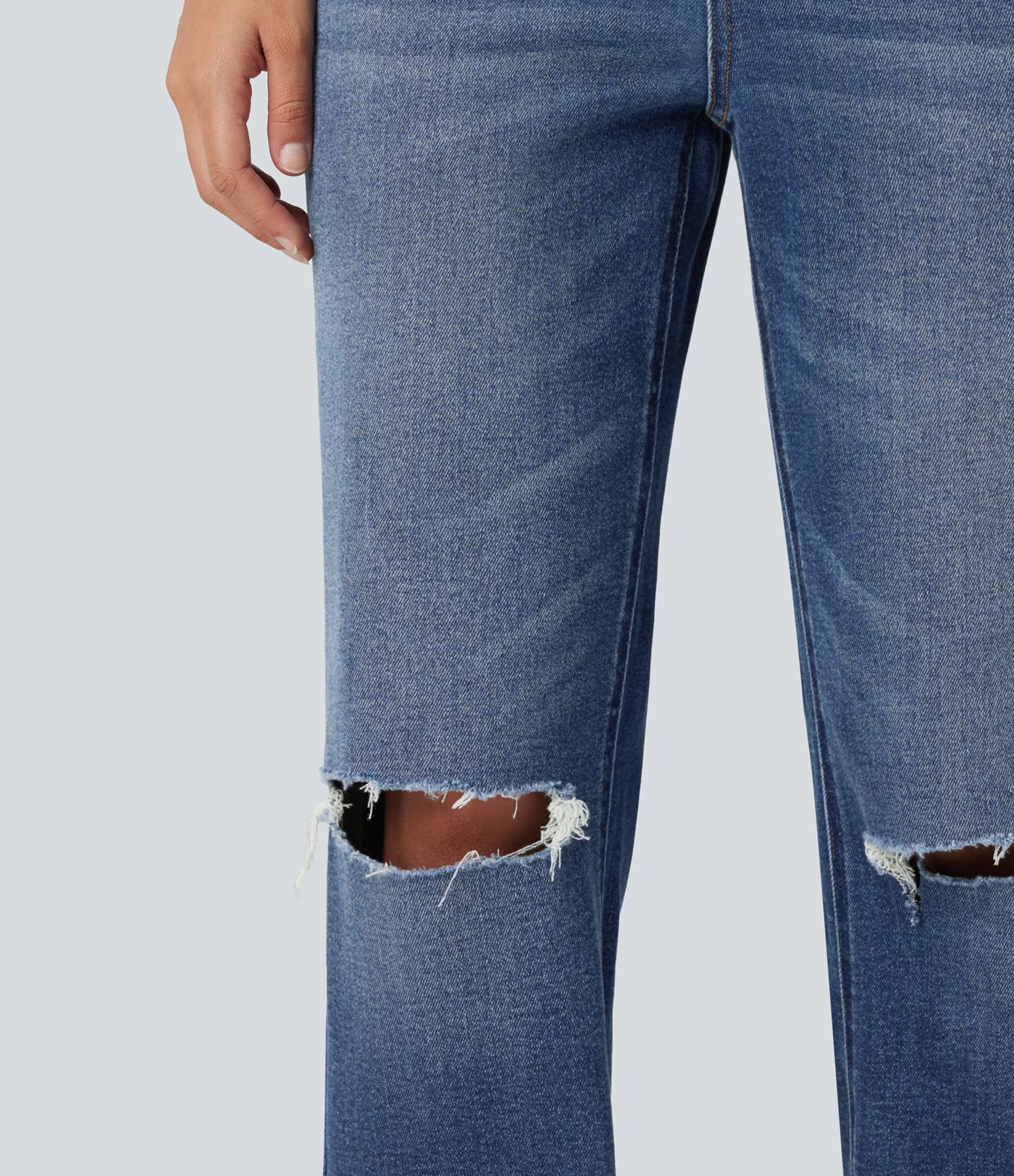 High Waisted Ripped Straight Leg Casual Jeans with Pockets