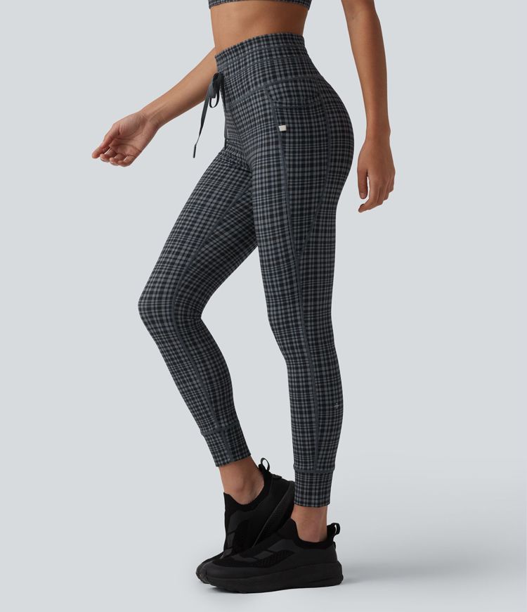 Halara UltraSculpt™ Check Plaid Print High Waisted Drawstring Yoga Leggings with Pockets Halara UltraSculpt™ Check Plaid Print High Waisted Drawstring Yoga Leggings with Pockets