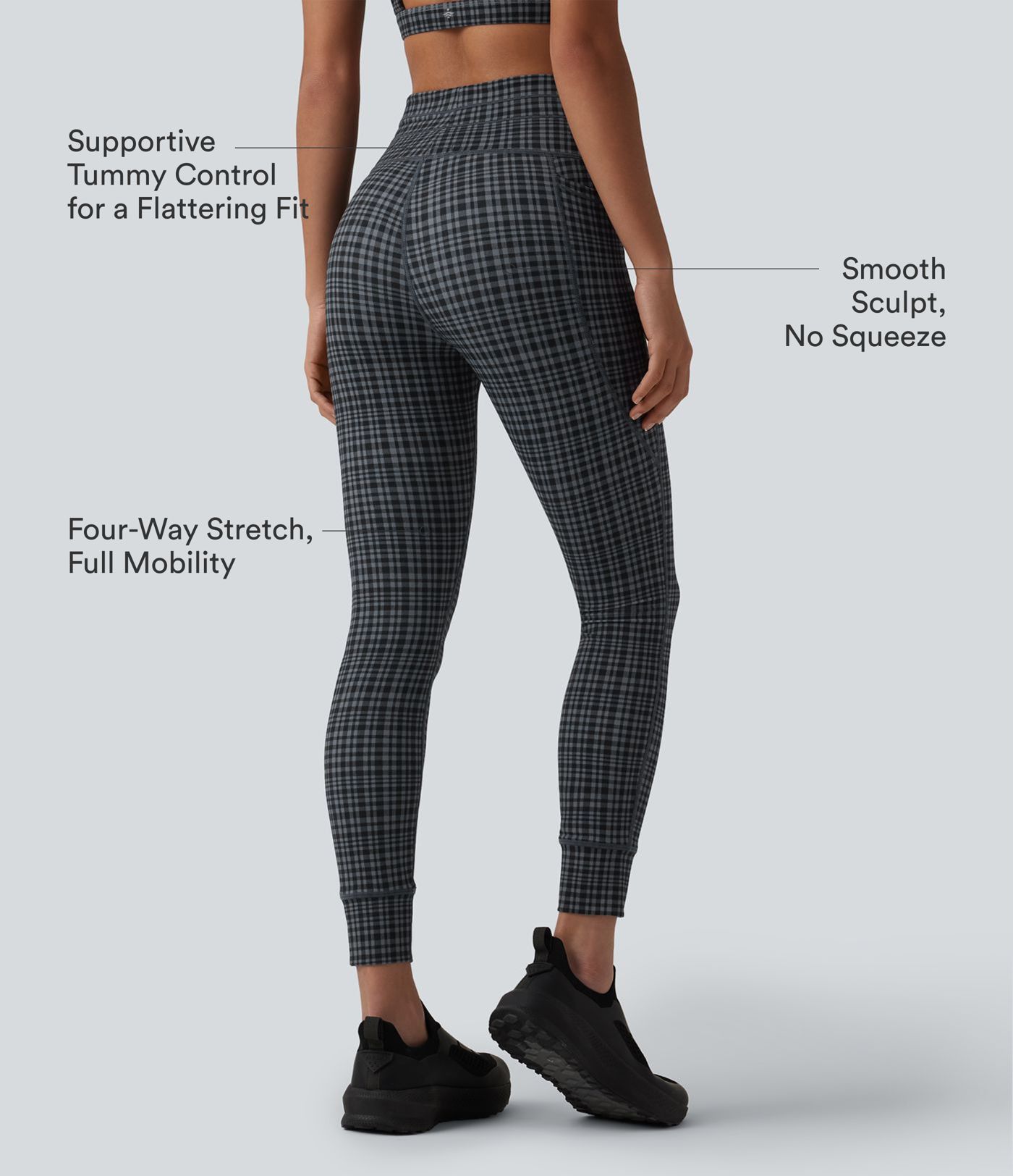 Halara UltraSculpt™ Check Plaid Print High Waisted Drawstring Yoga Leggings with Pockets Halara UltraSculpt™ Check Plaid Print High Waisted Drawstring Yoga Leggings with Pockets