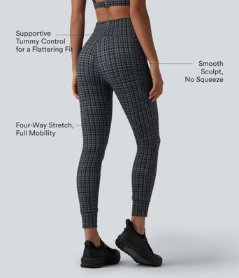 Halara UltraSculpt™ Check Plaid Print High Waisted Drawstring Yoga Leggings with Pockets Halara UltraSculpt™ Check Plaid Print High Waisted Drawstring Yoga Leggings with Pockets