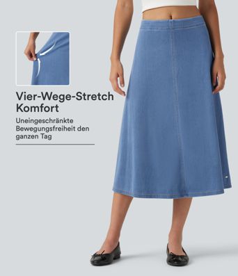 Halara Flex™ - Lässiger Midirock aus Denim mit mittelhohem Bund