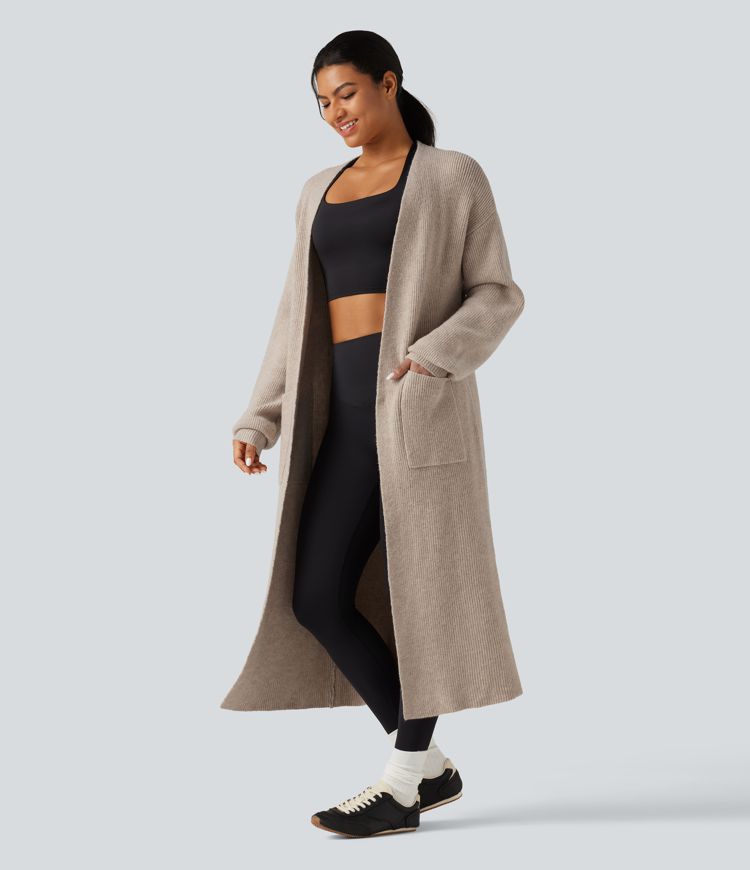 Long Sleeve Longline Casual Cardigan with Pockets