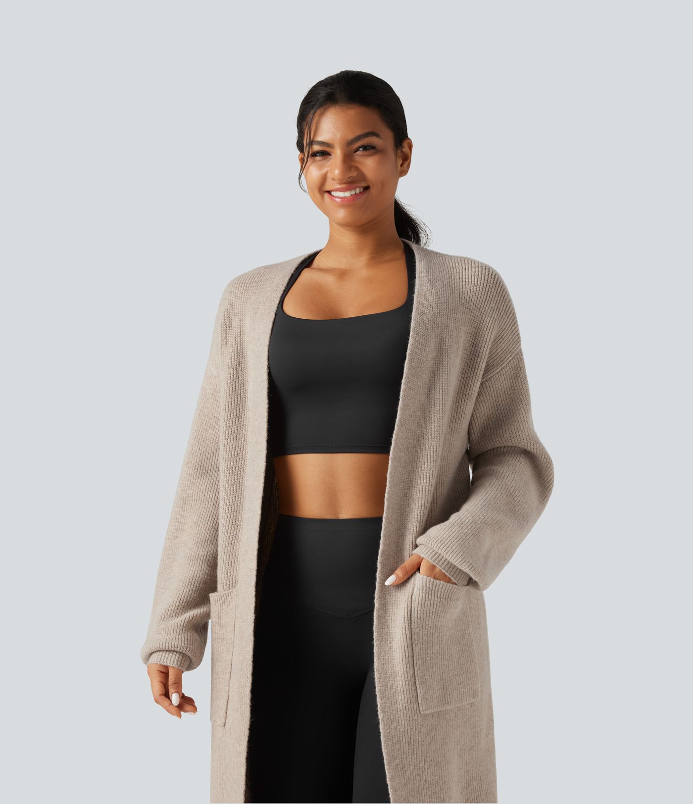 Long Sleeve Longline Casual Cardigan with Pockets