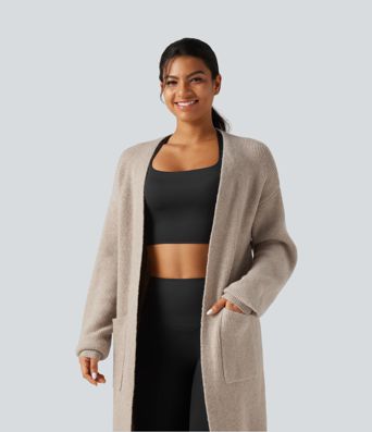 Long Sleeve Longline Casual Cardigan with Pockets