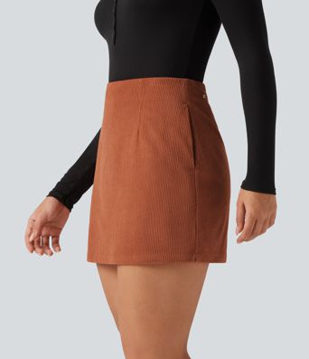 High Waisted A Line Corduroy Mini Casual Skirt with Pockets High Waisted A Line Corduroy Mini Casual Skirt with Pockets