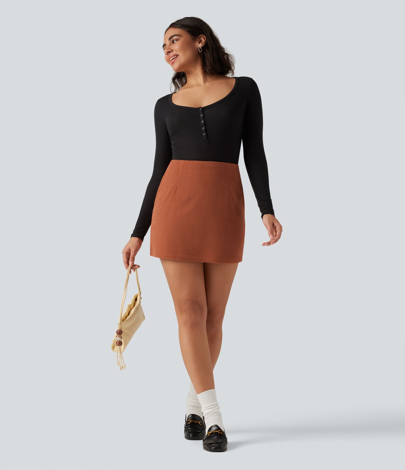 High Waisted A Line Corduroy Mini Casual Skirt with Pockets High Waisted A Line Corduroy Mini Casual Skirt with Pockets
