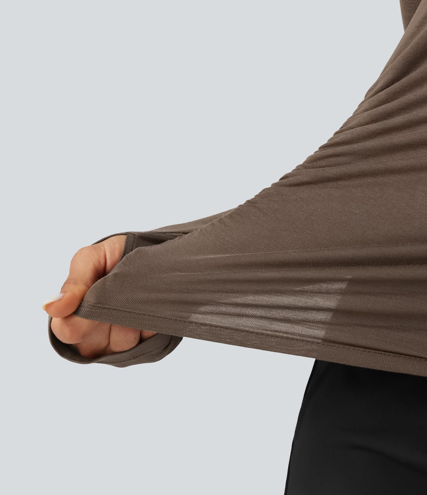 One Shoulder Long Sleeve Thumb Hole Ruched Casual Wool-Blend Top