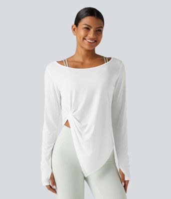 Long Sleeve Thumb Hole Twisted Quick Dry Yoga Sports Top