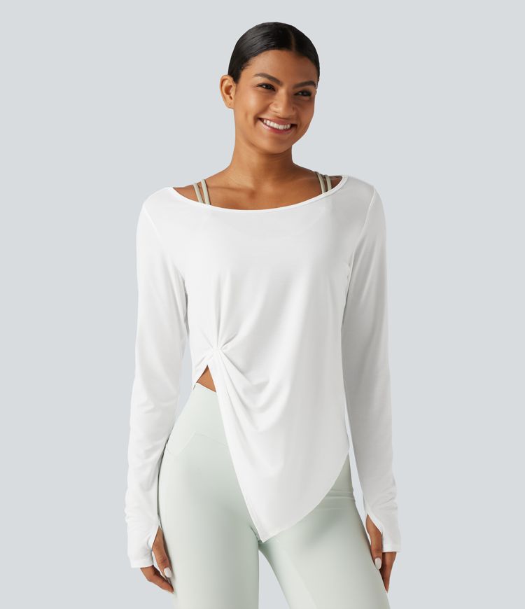 Long Sleeve Thumb Hole Twisted Quick Dry Yoga Sports Top