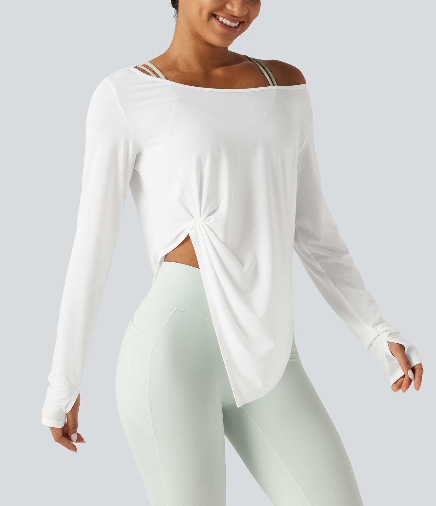 Long Sleeve Thumb Hole Twisted Quick Dry Yoga Sports Top