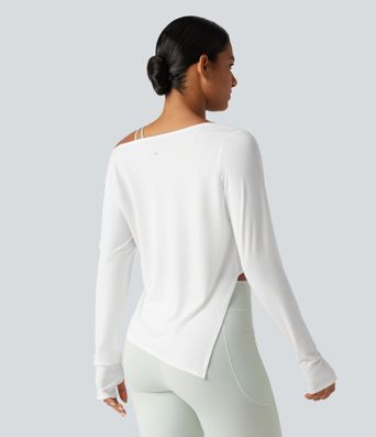 Long Sleeve Thumb Hole Twisted Quick Dry Yoga Sports Top