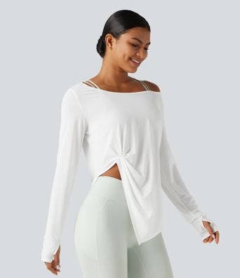Long Sleeve Thumb Hole Twisted Quick Dry Yoga Sports Top