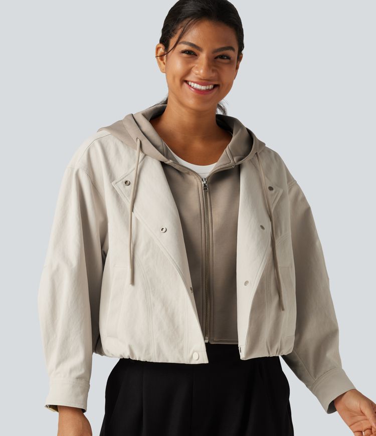 Veste ouverte à capuche et manches longues avec poches Veste ouverte à capuche et manches longues avec poches
