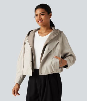 Veste ouverte à capuche et manches longues avec poches Veste ouverte à capuche et manches longues avec poches