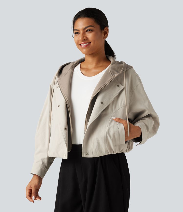 Veste ouverte à capuche et manches longues avec poches Veste ouverte à capuche et manches longues avec poches