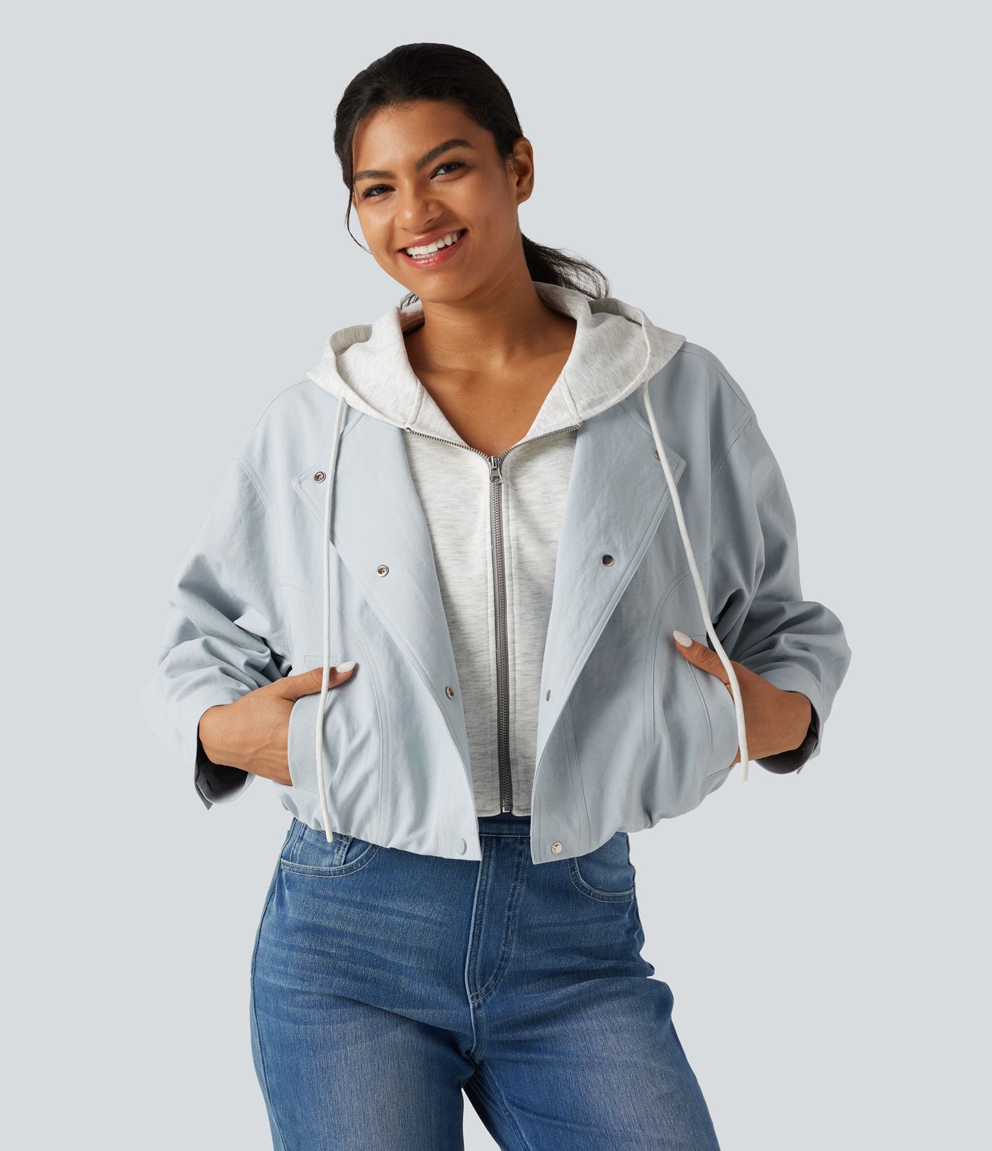 Hooded Long Sleeve Open Front Casual Jacket with Pockets Hooded Long Sleeve Open Front Casual Jacket with Pockets