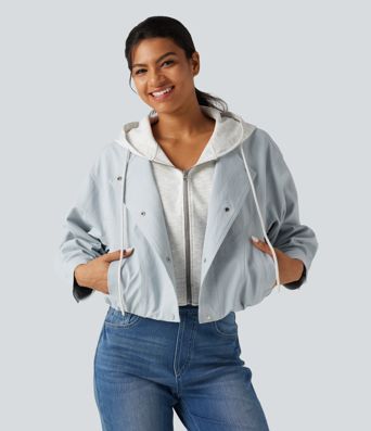 Hooded Long Sleeve Open Front Casual Jacket with Pockets Hooded Long Sleeve Open Front Casual Jacket with Pockets