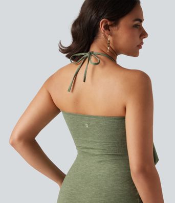 Halter Tie Back Ruched Mini Casual Dress