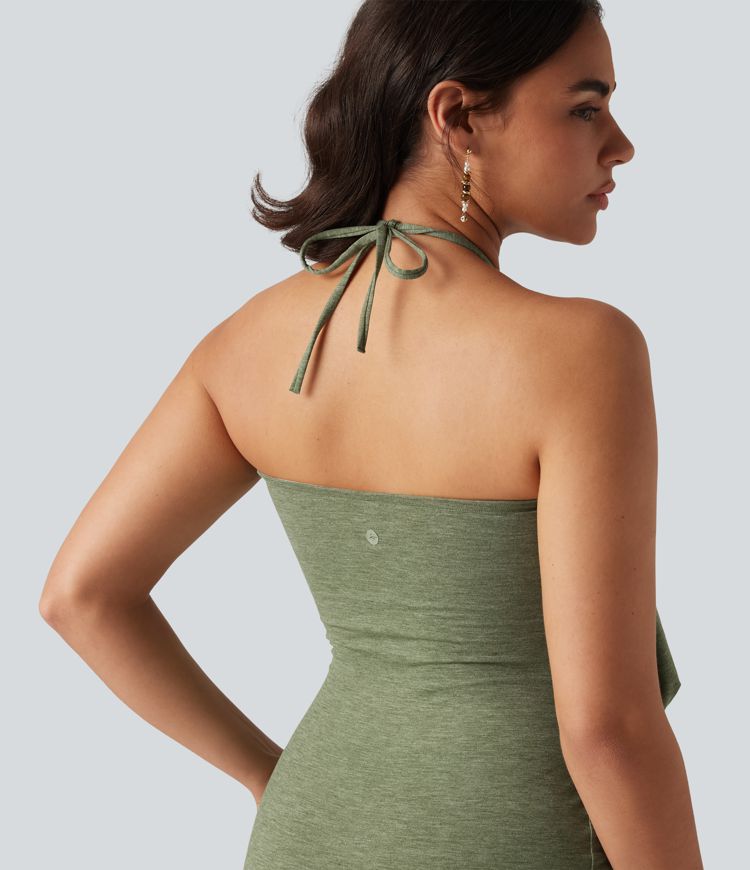 Halter Tie Back Ruched Mini Casual Dress