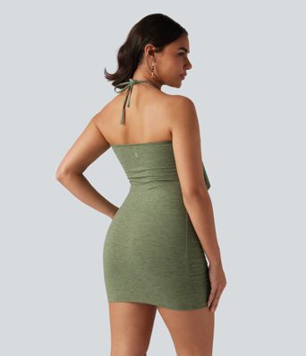 Halter Tie Back Ruched Mini Casual Dress