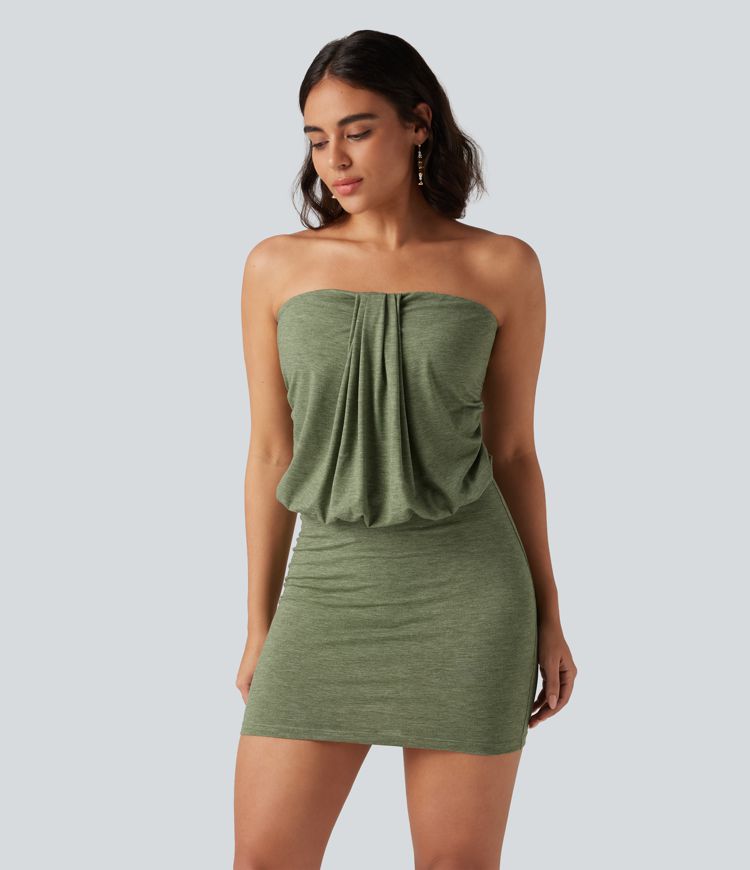 Halter Tie Back Ruched Mini Casual Dress